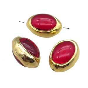 red Cat Eye Glass barrel beads, gold plated, approx 18-25mm