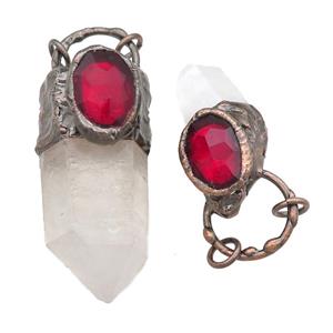 Crystal Quartz stick pendant with Ruby Glass, antique red, approx 18-50mm