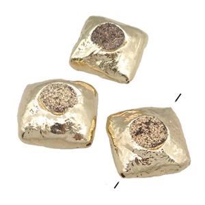 Agate Druzy square Beads, gold plated, approx 25mm