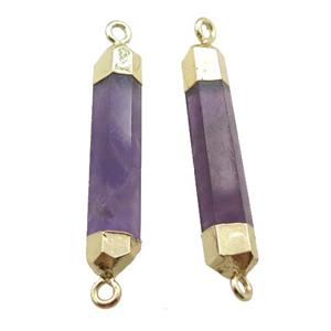 purple Amethyst stick connector, gold plated, approx 6-35mm