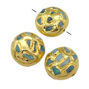 green Australian Chrysoprase button beads, gold plated, approx 20mm