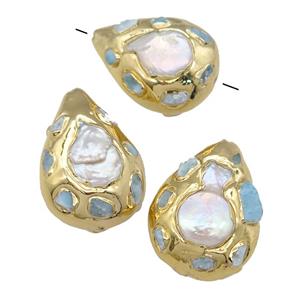 Baroque Style Pearl teardrop Beads, gold plated, approx 23-30mm