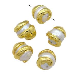 cultured Pearl Beads, round, gold plated, approx 12-16mm