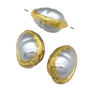 gray pearlized Shell teardrop Beads, gold plated, approx 15-25mm