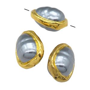 deep.gray pearlized Shell teardrop Beads, gold plated, approx 15-25mm
