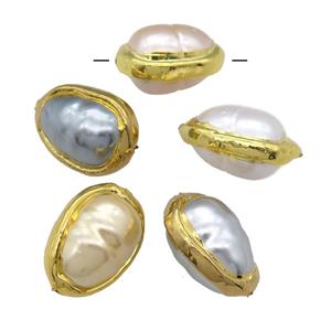 pearlized Shell teardrop Beads, gold plated, mixed, approx 15-25mm