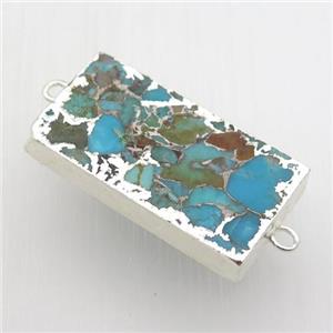 blue Mosaic Turquoise connector, rectangle, silver plated, approx 16-30mm
