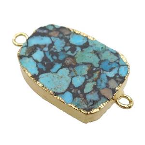 blue Mosaic Turquoise connector, oval, gold plated, approx 16.5-22mm