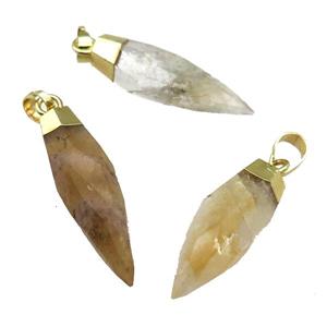 yellow Citrine bullet pendant, gold plated, approx 10-35mm
