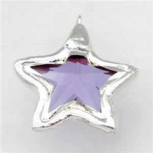 lilac Crystal Glass star pendant, silver plated, approx 35mm