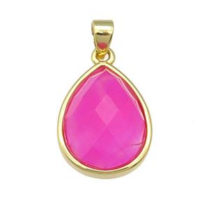 hotpink Agate teardrop pendant, gold plated, approx 12-16mm