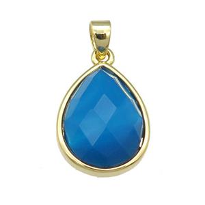 blue Agate teardrop pendant, gold plated, approx 12-16mm