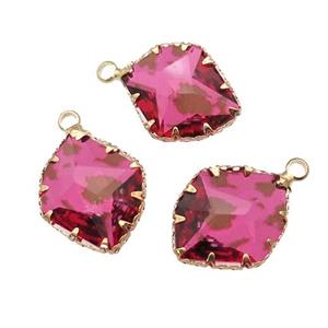 hotpink Crystal Glass leaf pendant, gold plated, approx 16-20mm