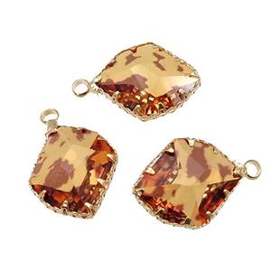 orange Crystal Glass leaf pendant, gold plated, approx 16-20mm