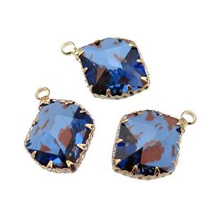 blue Crystal Glass leaf pendant, gold plated, approx 16-20mm