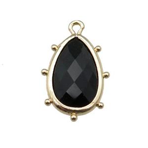 black Onyx Agate teardrop pendant, faceted, gold plated, approx 10-18mm