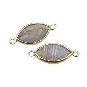 gray Agate eye connector, faceted, gold plated, approx 11-18mm