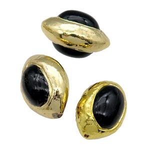 black Cat Eye Glass barrel beads, gold plated, approx 18-25mm