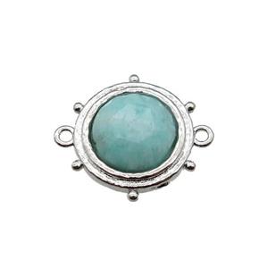 green Amazonite circle connector, platinum plated, approx 15mm