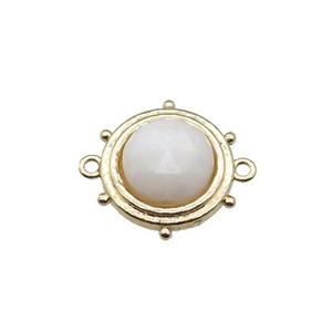 white Moonstone circle connector, gold plated, approx 15mm