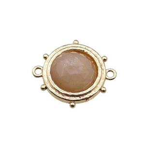 peach Sunstone circle connector, gold plated, approx 15mm