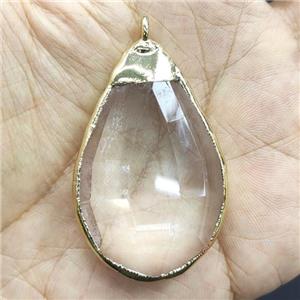 Crystal Glass teardrop pendant, gold plated, approx 35-50mm