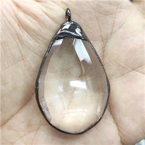 Crystal Glass teardrop pendant, black plated, approx 35-50mm