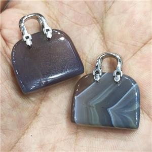 gray Agate bag charm pendant, approx 20-24mm