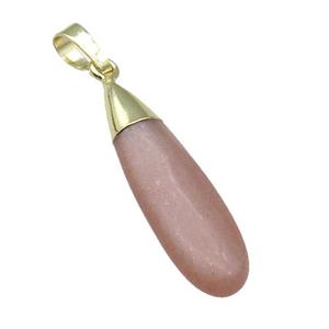 peach Moonstone teardrop pendant, gold plated, approx 10-35mm