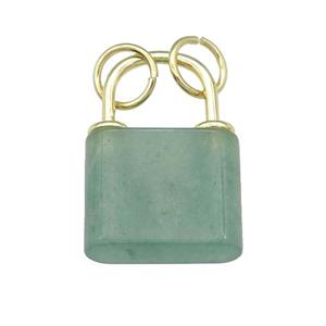 green Aventurine Lock pendant, gold plated, approx 18-27mm