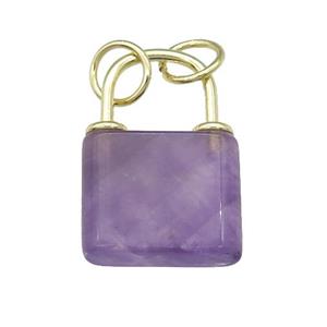purple Amethyst Lock pendant, gold plated, approx 18-27mm