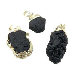black Tourmaline nugget pendant, freeform, gold plated, approx 18-27mm
