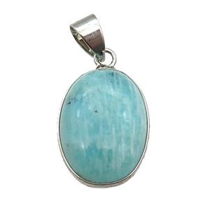 green Russian Amazonite oval pendant, platinum plated, approx 13-18mm