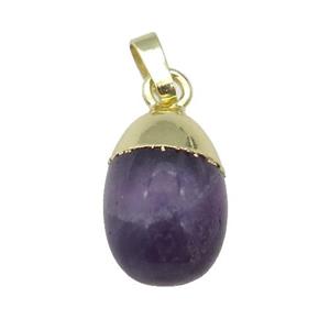 purple Amethyst egg pendant, gold plated, approx 10-15mm