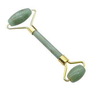 green Aventurine Roller GuaSha Massage Tools, gold plated, approx 18-40mm, 150mm
