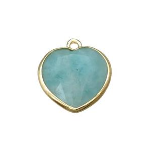 green Amazonite heart pendant, gold plated, approx 15mm