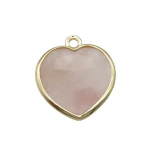 pink Rose Quartz heart pendant, gold plated, approx 15mm