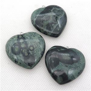 green Kambaba Jasper heart pendant, approx 40mm