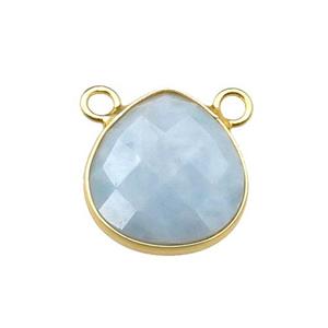 blue Aquamarine teardrop pendant with 2loops, faceted, gold plated, approx 15mm