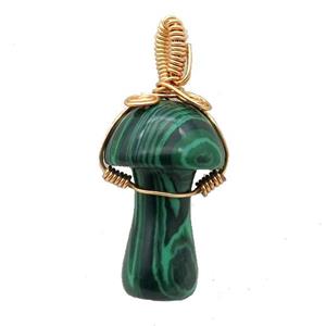 Synthetic Malachite Mushroom Pendant Wire Wrapped Green, approx 18-28mm