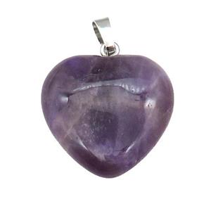 Purple Amethyst Heart Pendant, approx 25mm