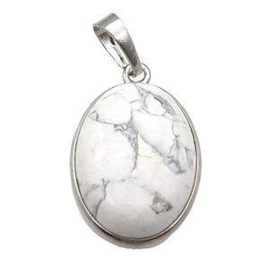 White Howlite Oval Pendant Platinum Plated, approx 18x25mm