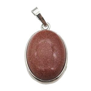 Golden Sandstone Oval Pendant Platinum Plated, approx 18x25mm