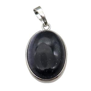 Blue Sandstone Oval Pendant Platinum Plated, approx 18x25mm