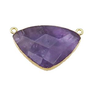 Purple Amethyst Triangle Pendant With 2loops Gold Plated, approx 25-35mm