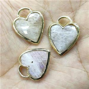 Rainbow MoonStone Heart Pendant Faceted Gold Plated, approx 20mm
