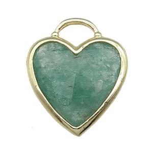 Green Strawberry Quartz Heart Pendant Faceted Gold Plated, approx 20mm