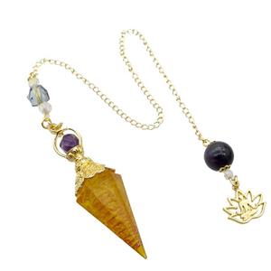 Yellow Citrine Chips Resin Pendulum Pendant Chakra Gold Plated, approx 20-60mm, 12mm, 17mm, 20cm chain