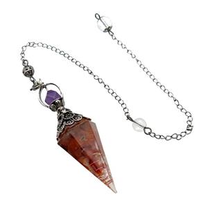Red Carnelian Agate Chips Resin Pendulum Pendant Antique Silver, approx 20-60mm, 6mm, 20cm chain