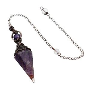 Purple Amethyst Chips Resin Pendulum Pendant Antique Red, approx 20-60mm, 6mm, 20cm chain